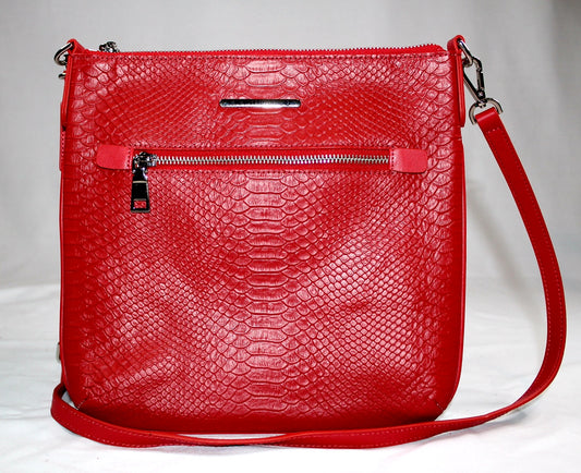 WMC Crocodile Embossed Crossbody Pouch - Crimson Red