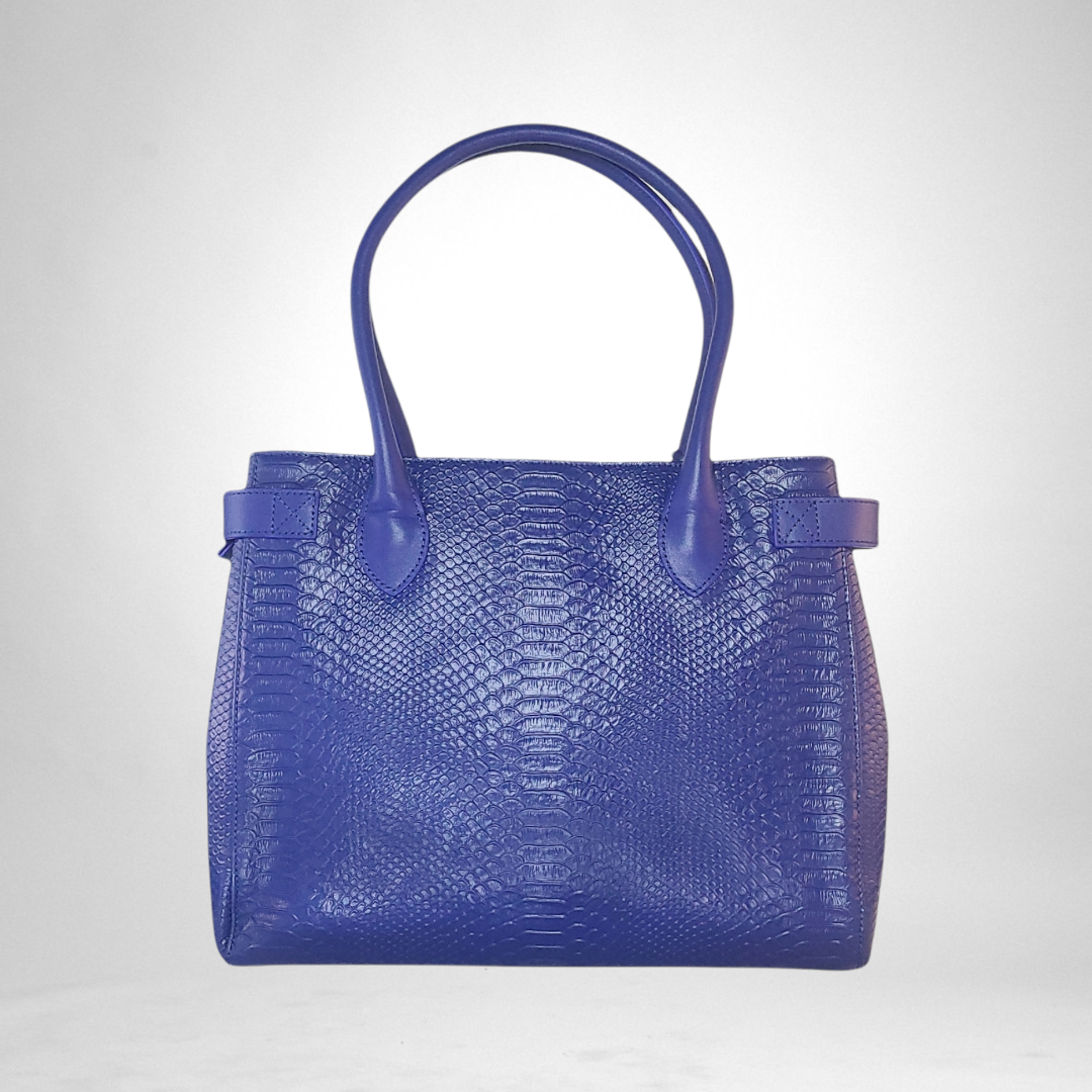 WMC Crocodile Embossed Leather Tote - Winter Blue