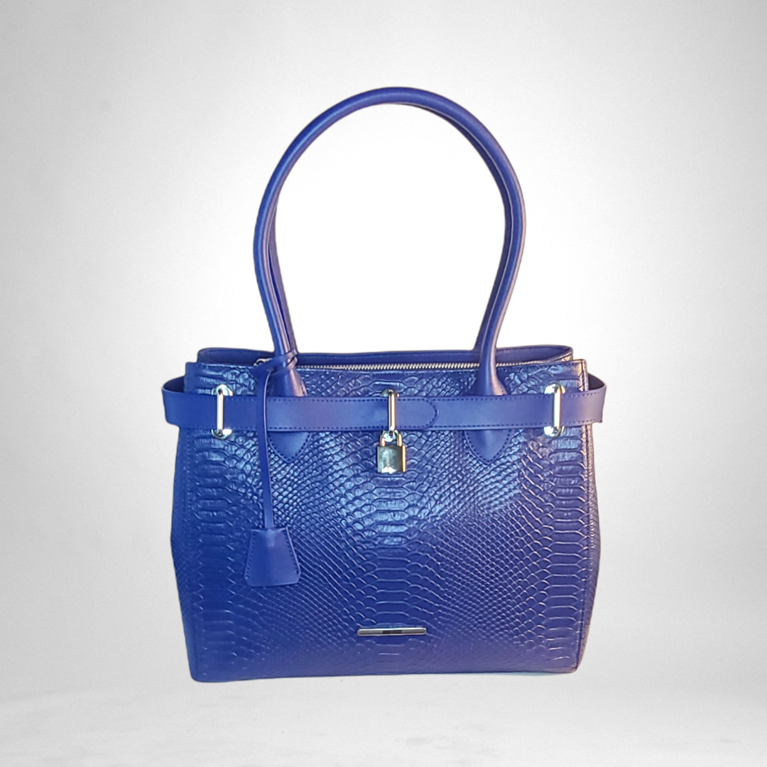 WMC Crocodile Embossed Leather Tote - Winter Blue