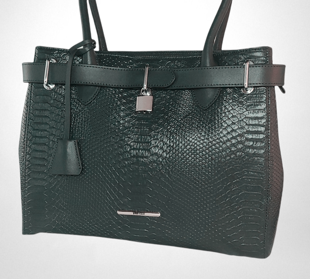 WMC Crocodile Embossed Leather Tote - Charcoal