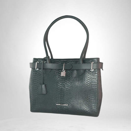 WMC Crocodile Embossed Leather Tote - Charcoal