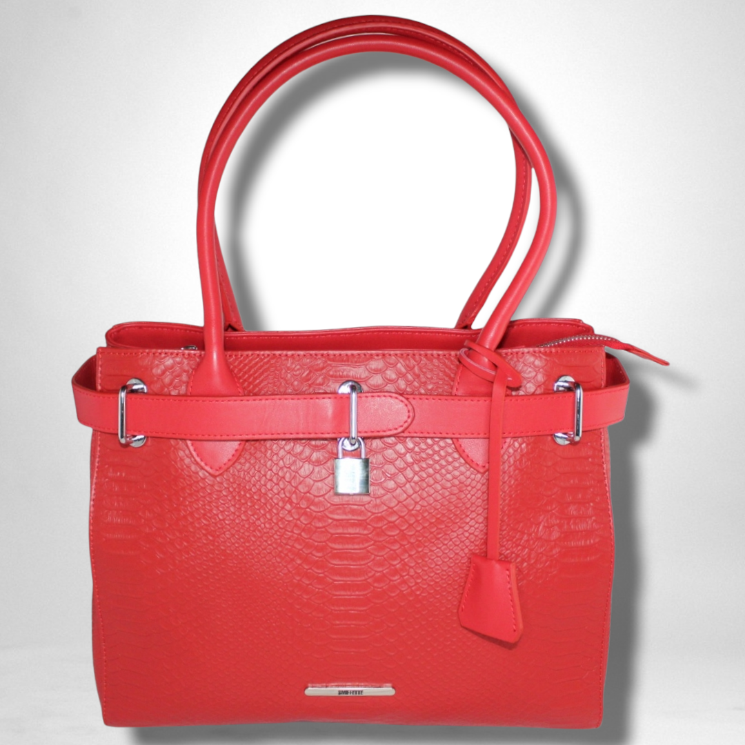 WMC Crocodile Embossed Leather Tote - Crimson Red