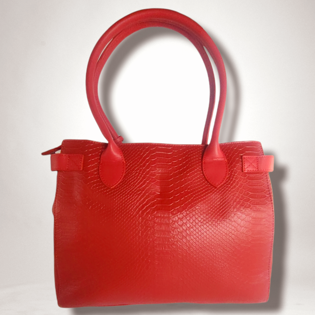 WMC Crocodile Embossed Leather Tote - Crimson Red