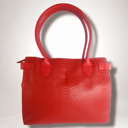 WMC Crocodile Embossed Leather Tote - Crimson Red