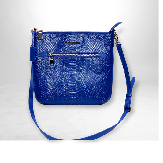 WMC Crocodile Embossed Crossbody Pouch - Winter Blue