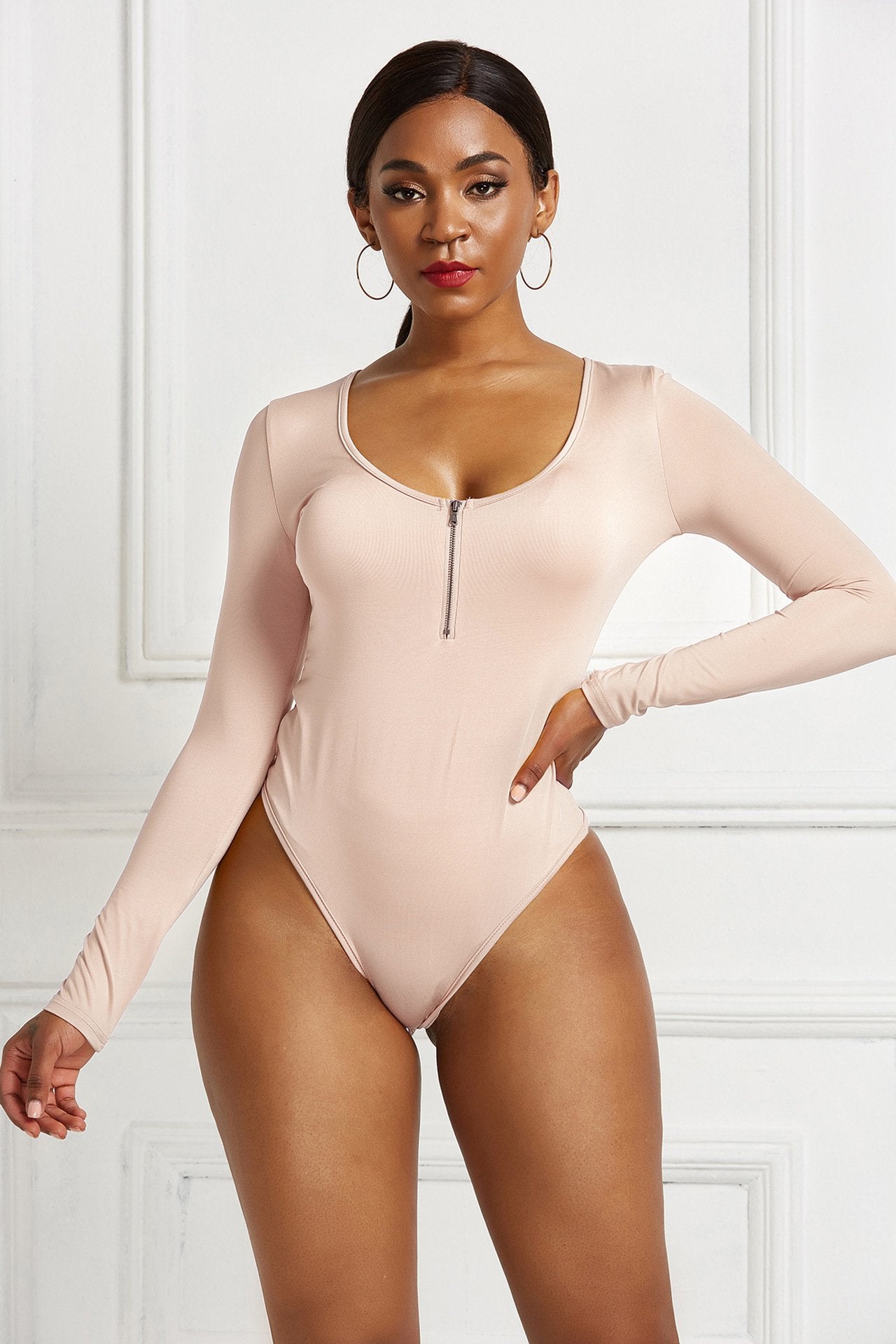 Curvy+ Zipper Front Bodycon Bodysuit - Colors